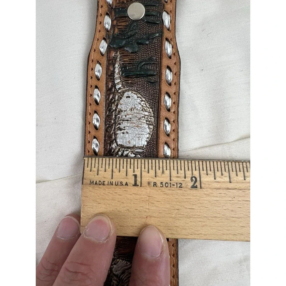 Vtg‎ Circle Y Womens Western Animal Scene Stamped Angie Tooled Belt Leather 32